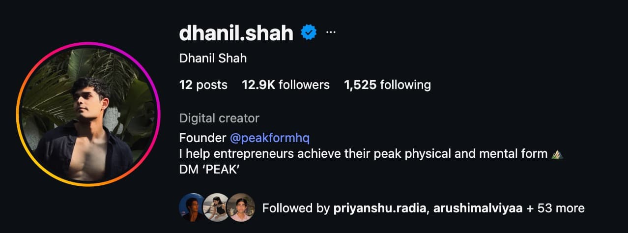 Dhanil, Instagram profile screenshot