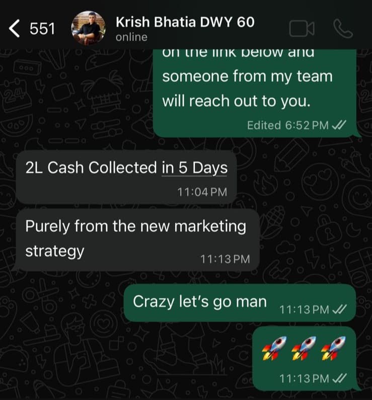 Krish Bhatia — DM conversation screenshot