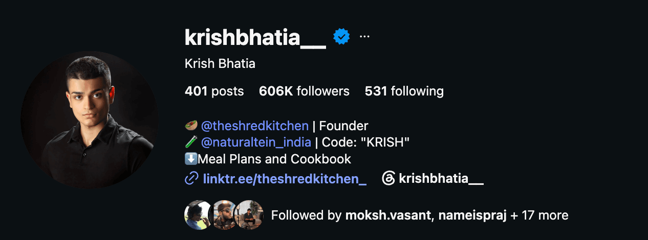 Krish Bhatia — Instagram profile screenshot