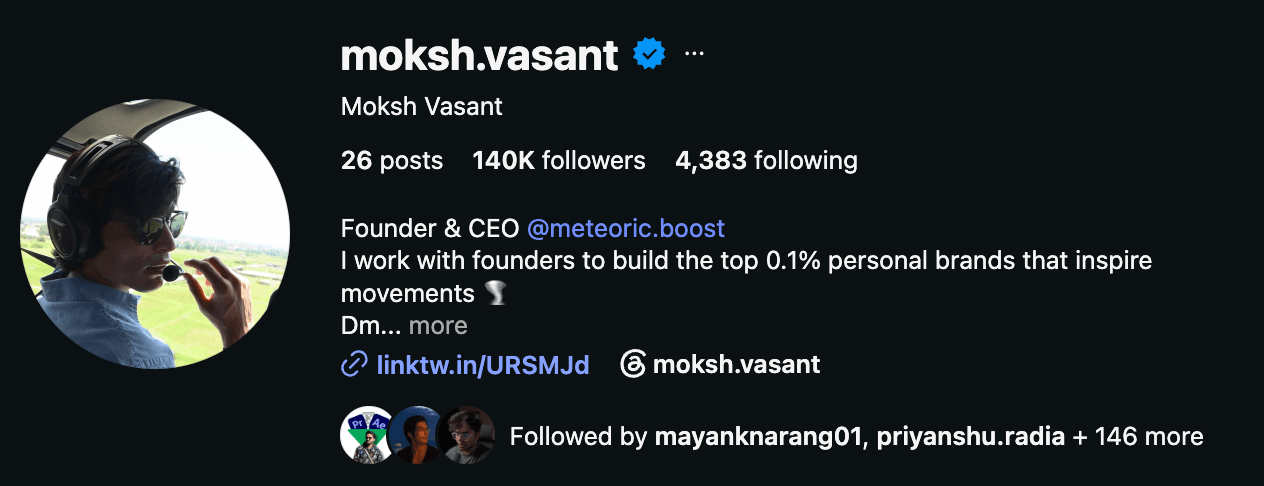 Moksh Vasant — Instagram profile screenshot
