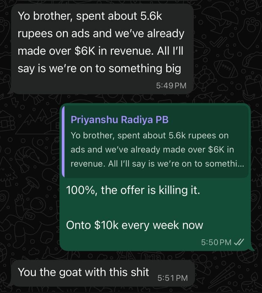 Priyanshu Radia — DM conversation screenshot