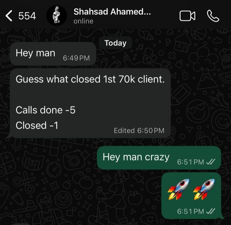 Shahsad Ahamed, DM conversation screenshot