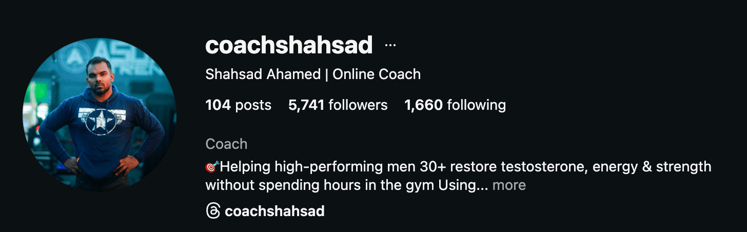 Shahsad Ahamed — Instagram profile screenshot